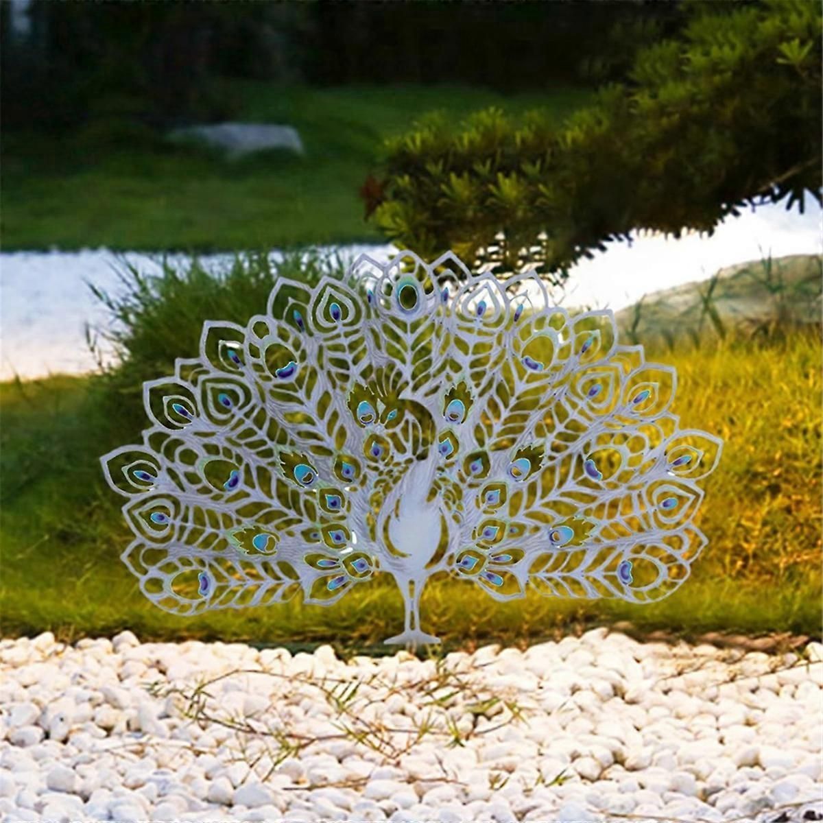 Metal Peacocks Garden Stake,Yard Art Peacocks Statue Decorative,Green
