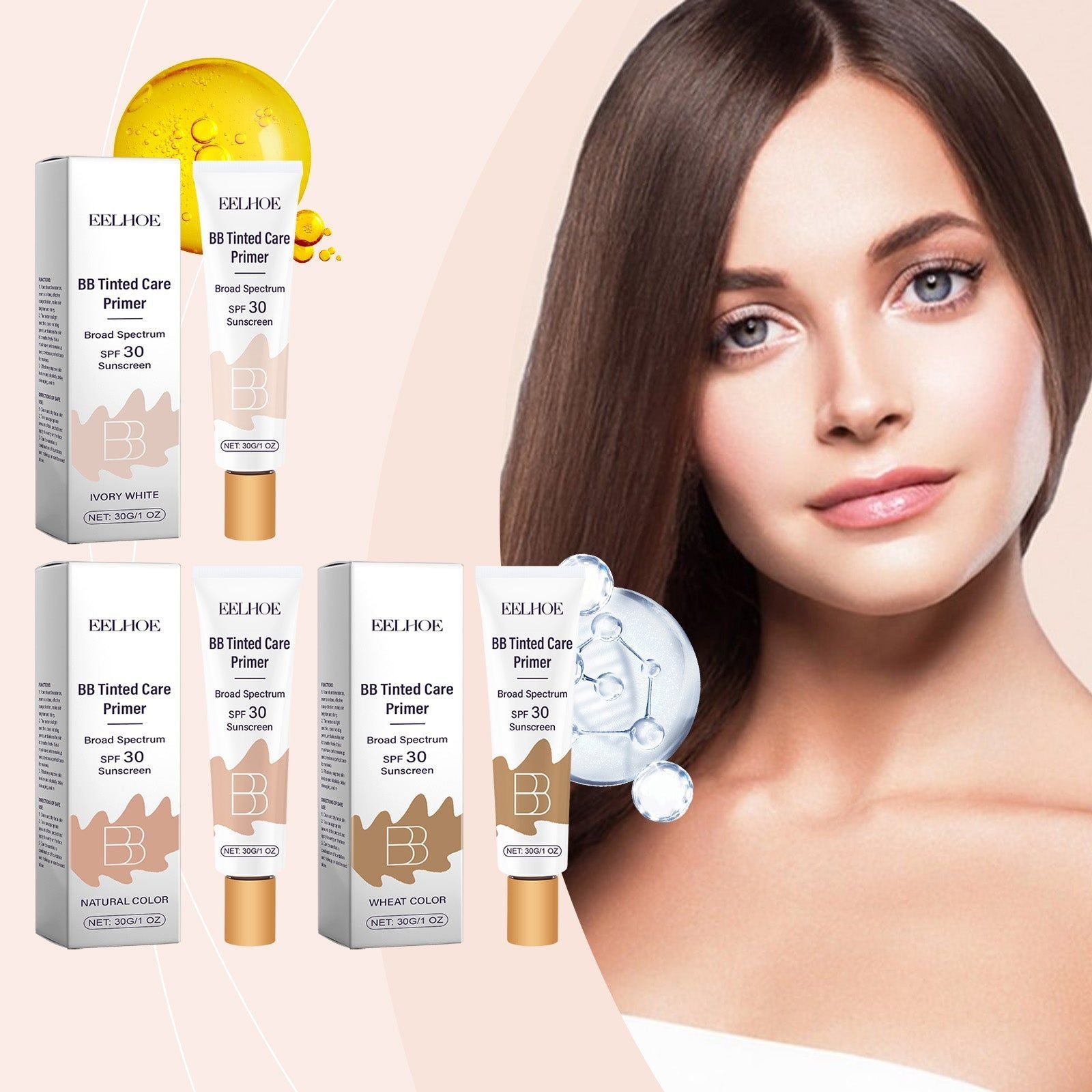 كريم BB، توحيد لون البشرة، عامل حماية من الشمس SPF 30، ترطيب، حماية من أشعة الشمس، 30 جرام