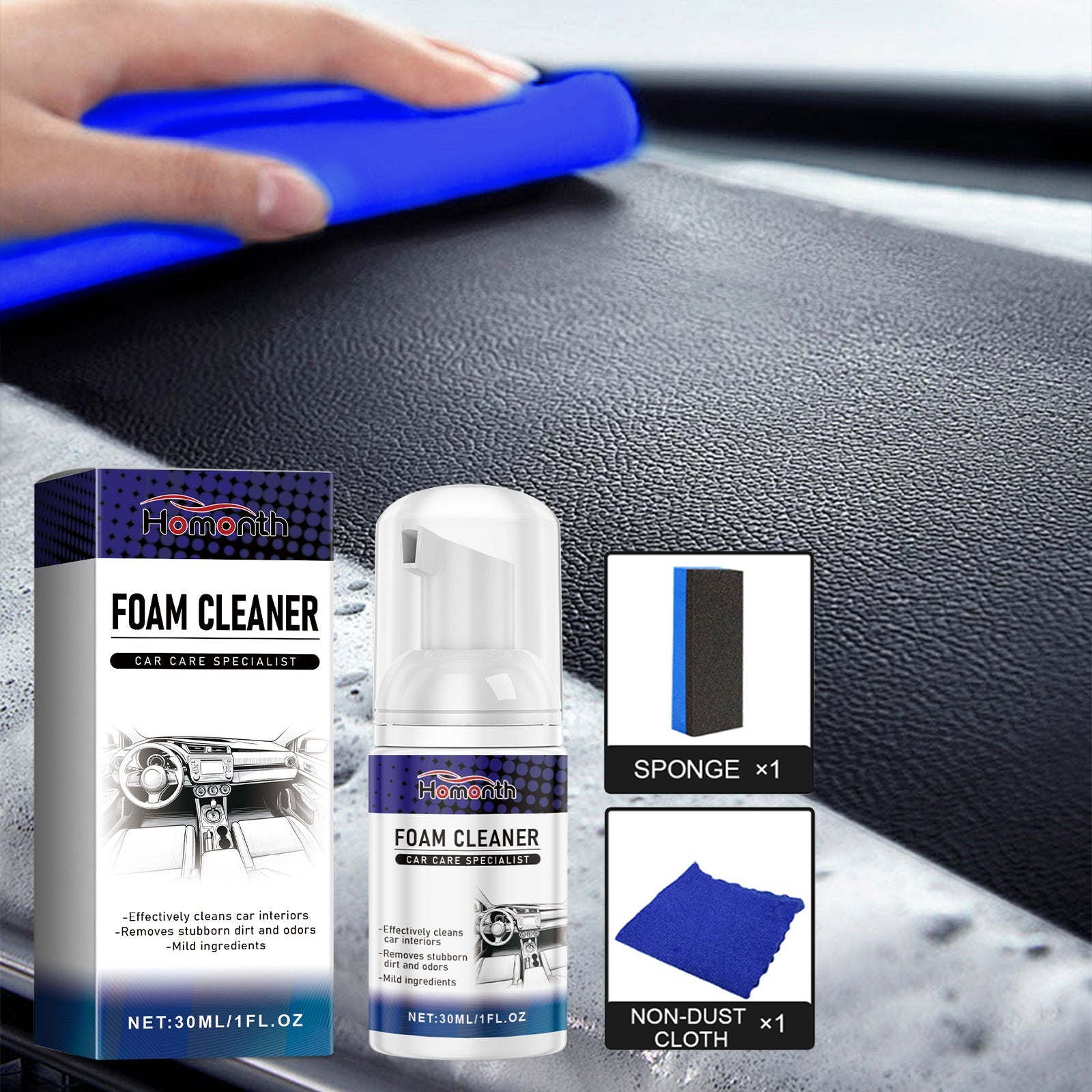 Car Interior Cleaner, Fast Car Maintenance, Decontamination, Brightening, Easy to Use ,1set