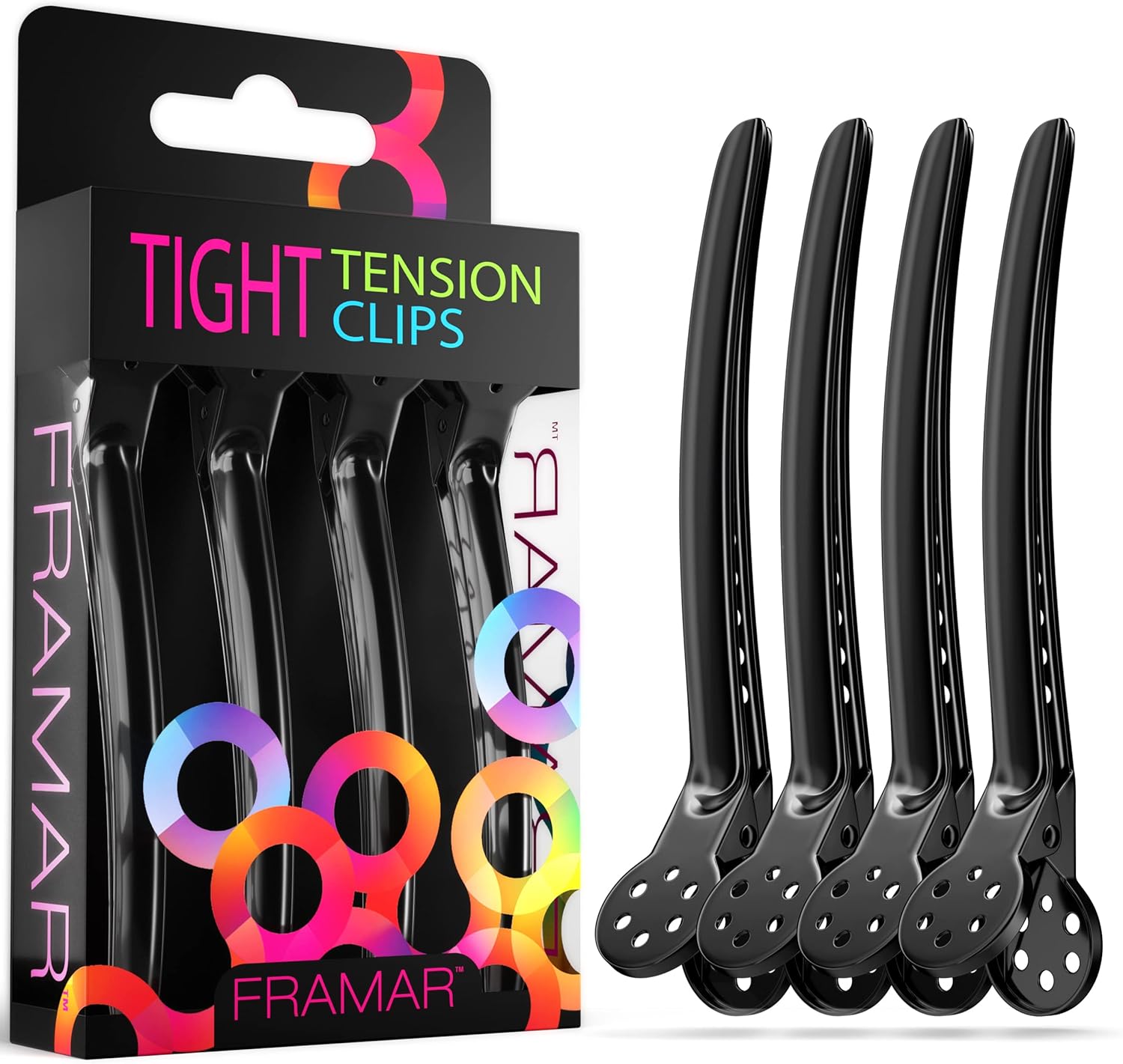 Framar Tight Tension Hair Clips, Black, Pack of 4