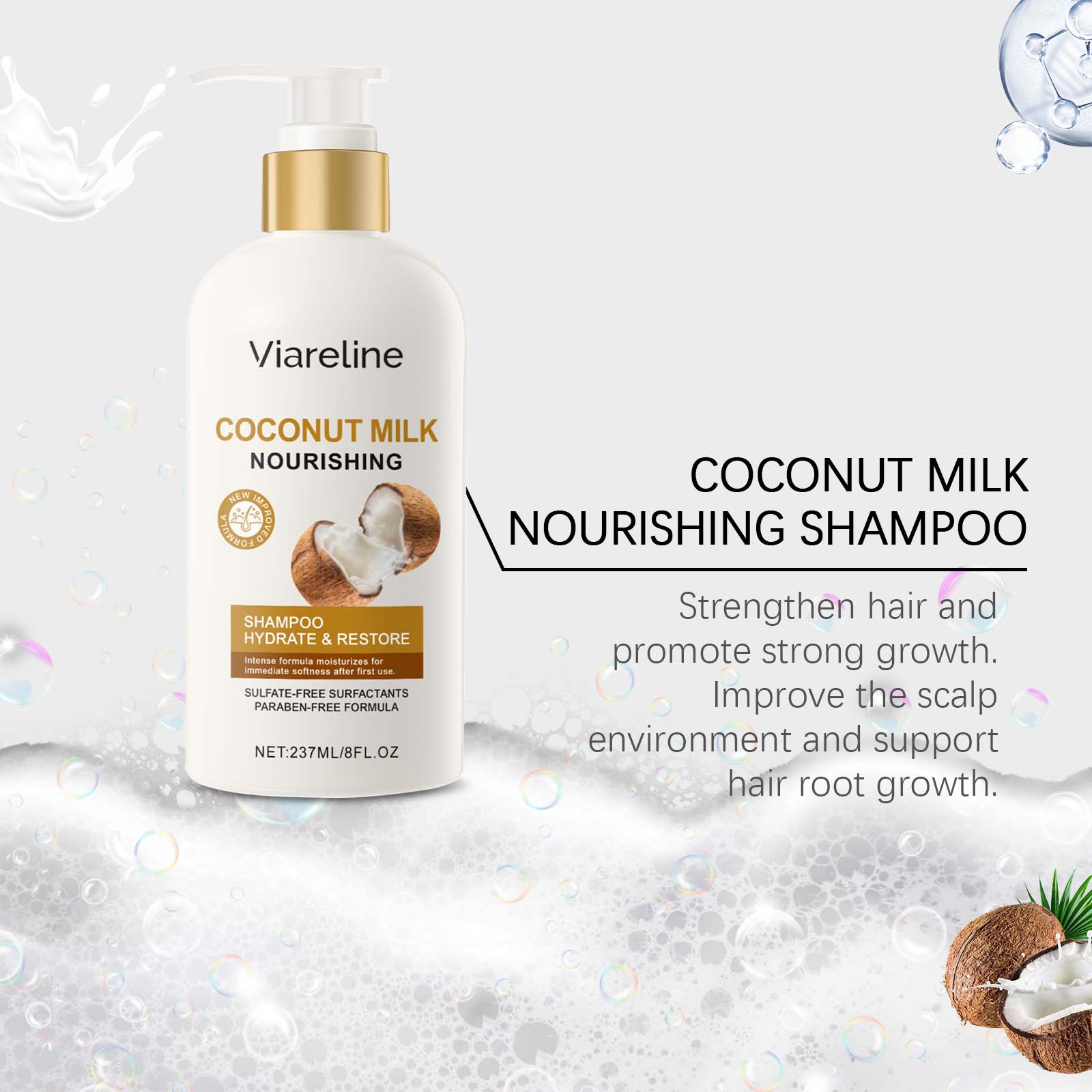 Coconut Milk Hair Care, Hydrating, Voluminous, Gentle Shampoo for Healthy Hair ,237ml