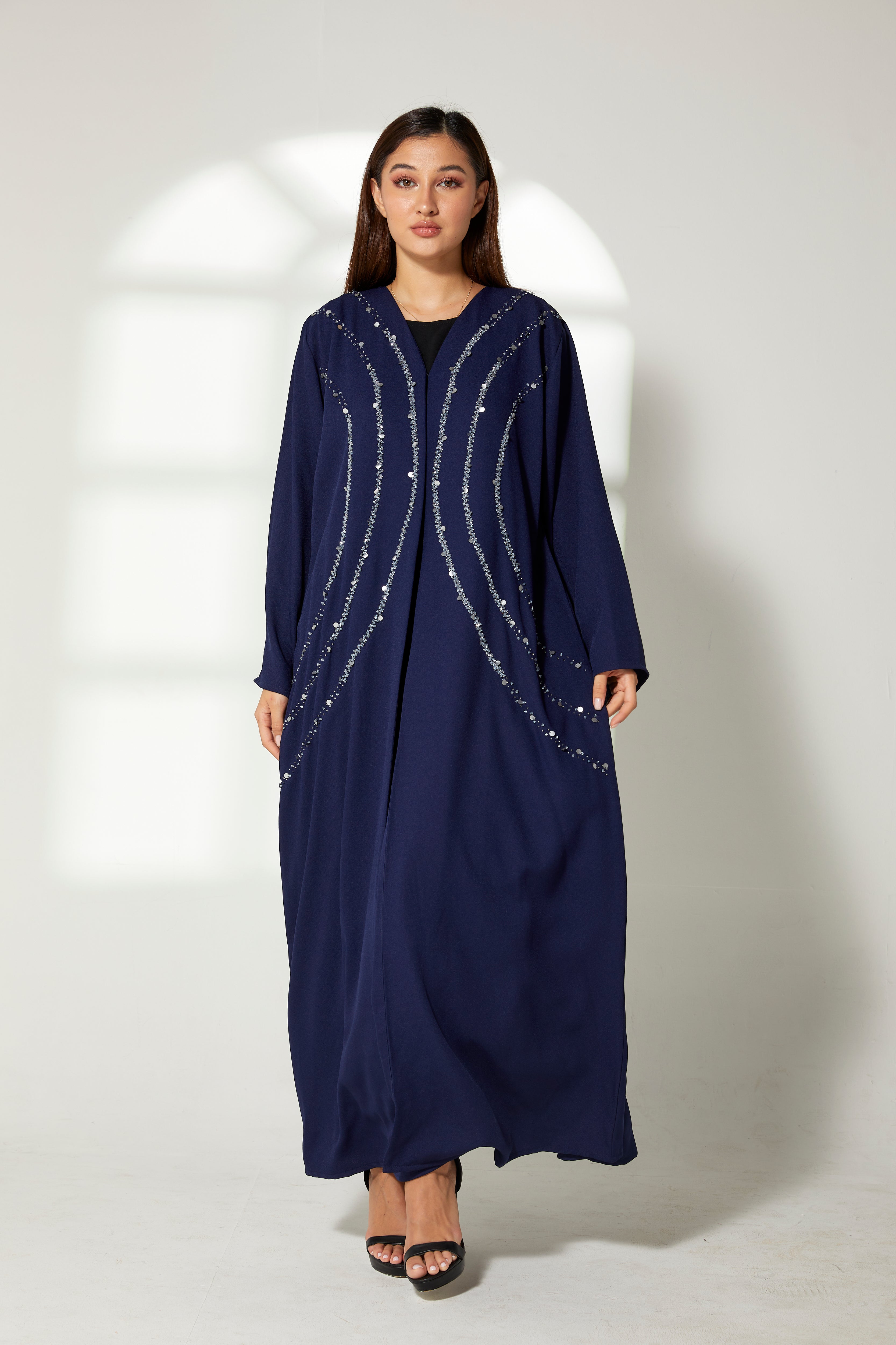 MOiSTREET Navy Korean Crepe Embroidery Abaya