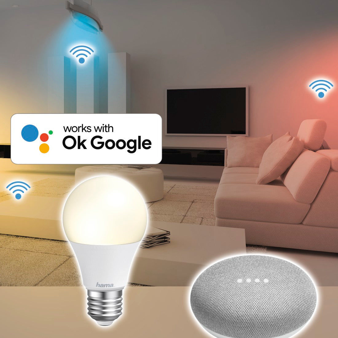 مصباح Hama 176550 WiFi-LED، E27، 10 وات، أبيض، قابل للتعتيم