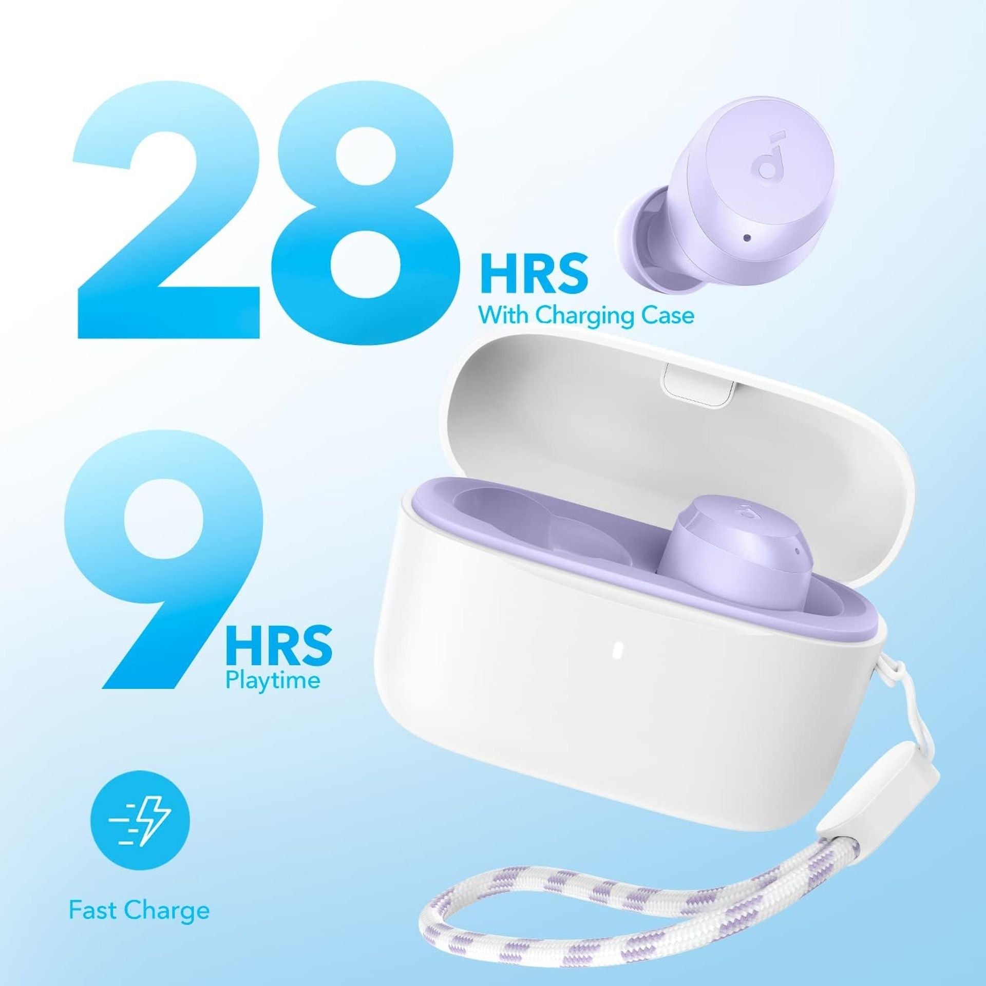 سماعات الأذن اللاسلكية بالكامل Anker Soundcore A20i المزودة بتقنية AI Clear Calls ومدة تشغيل تصل إلى 28 ساعة، باللون الأرجواني
