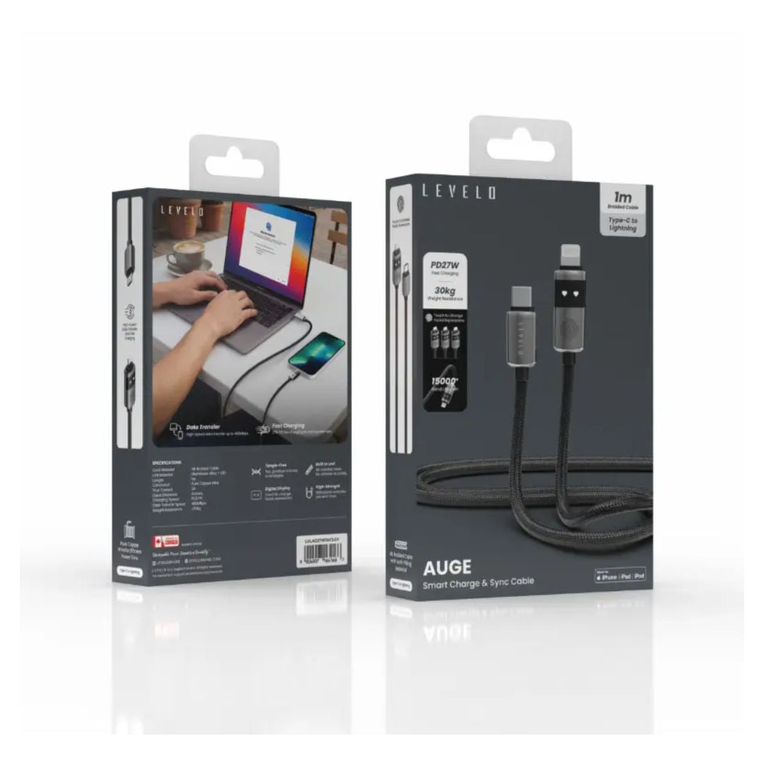 Levelo Auge Smart Charge & Sync Cable USB C To Lightning, Gray