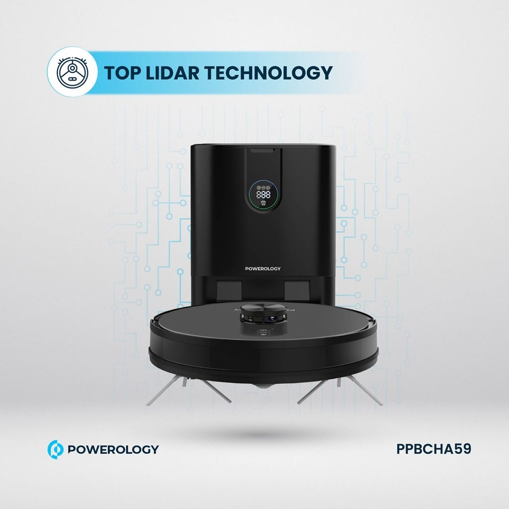 Powerology Smart Station Robot Vacuum & Mop, Black