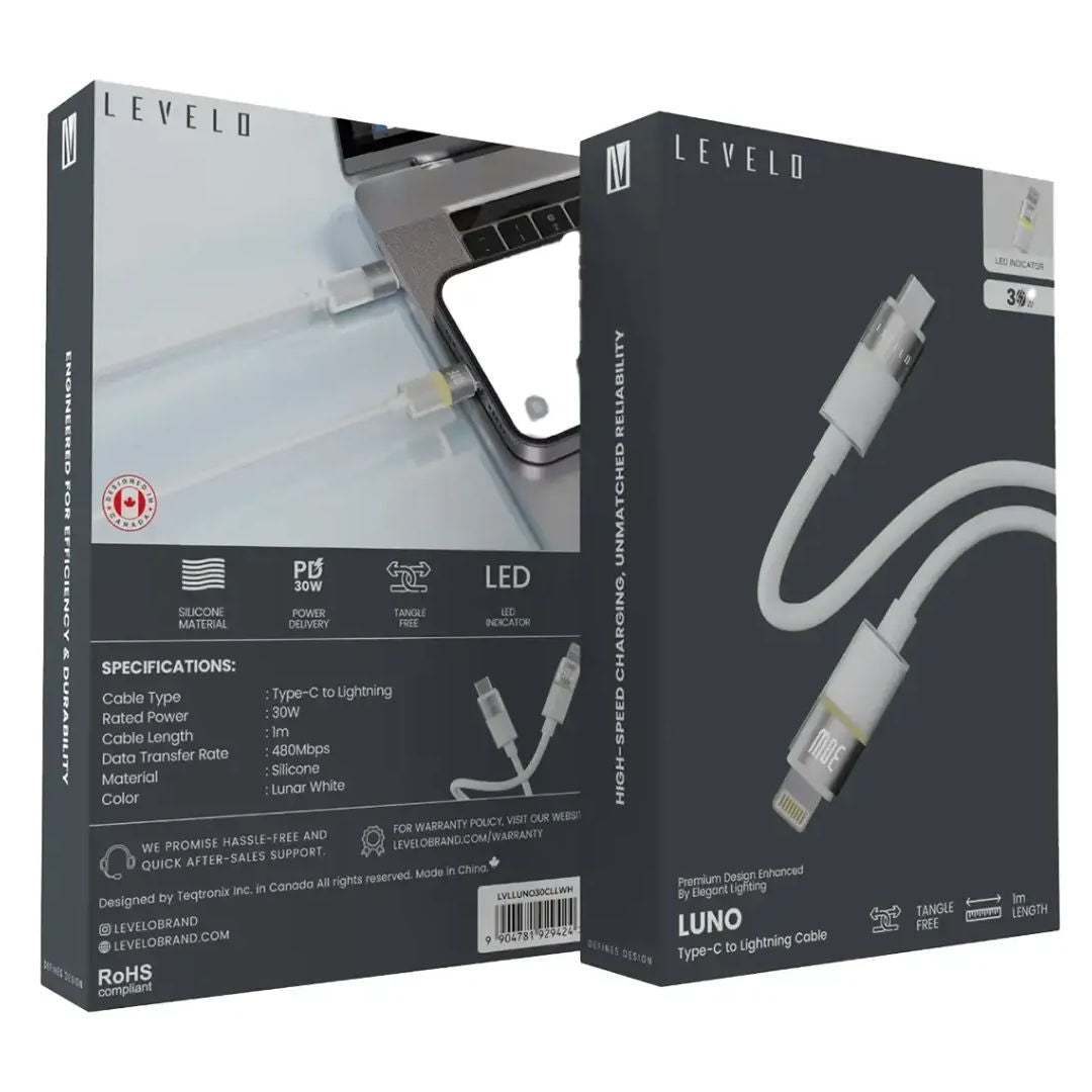 Levelo Luno Type C to Lightning Cable, 1m, PD 30W