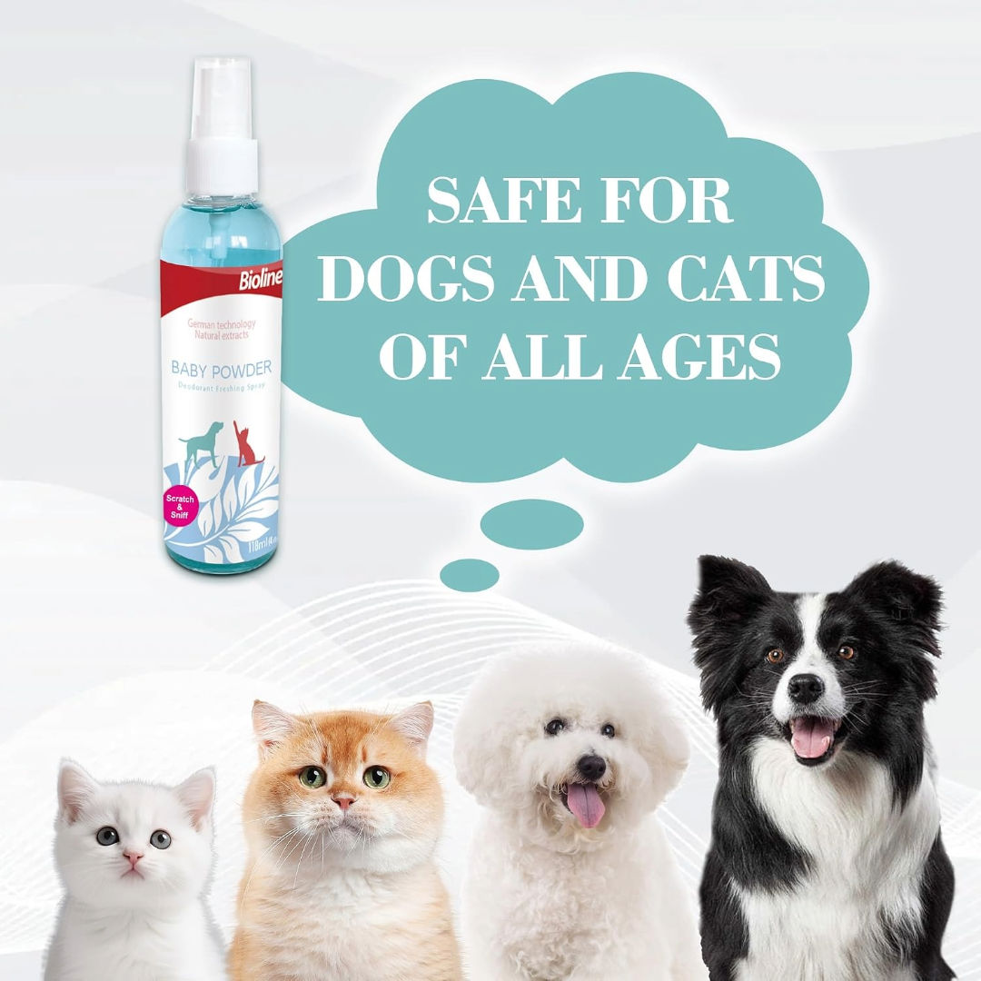 Bioline Baby Powder Deodorizing Pet Spray For Dogs & Cats, 118ml