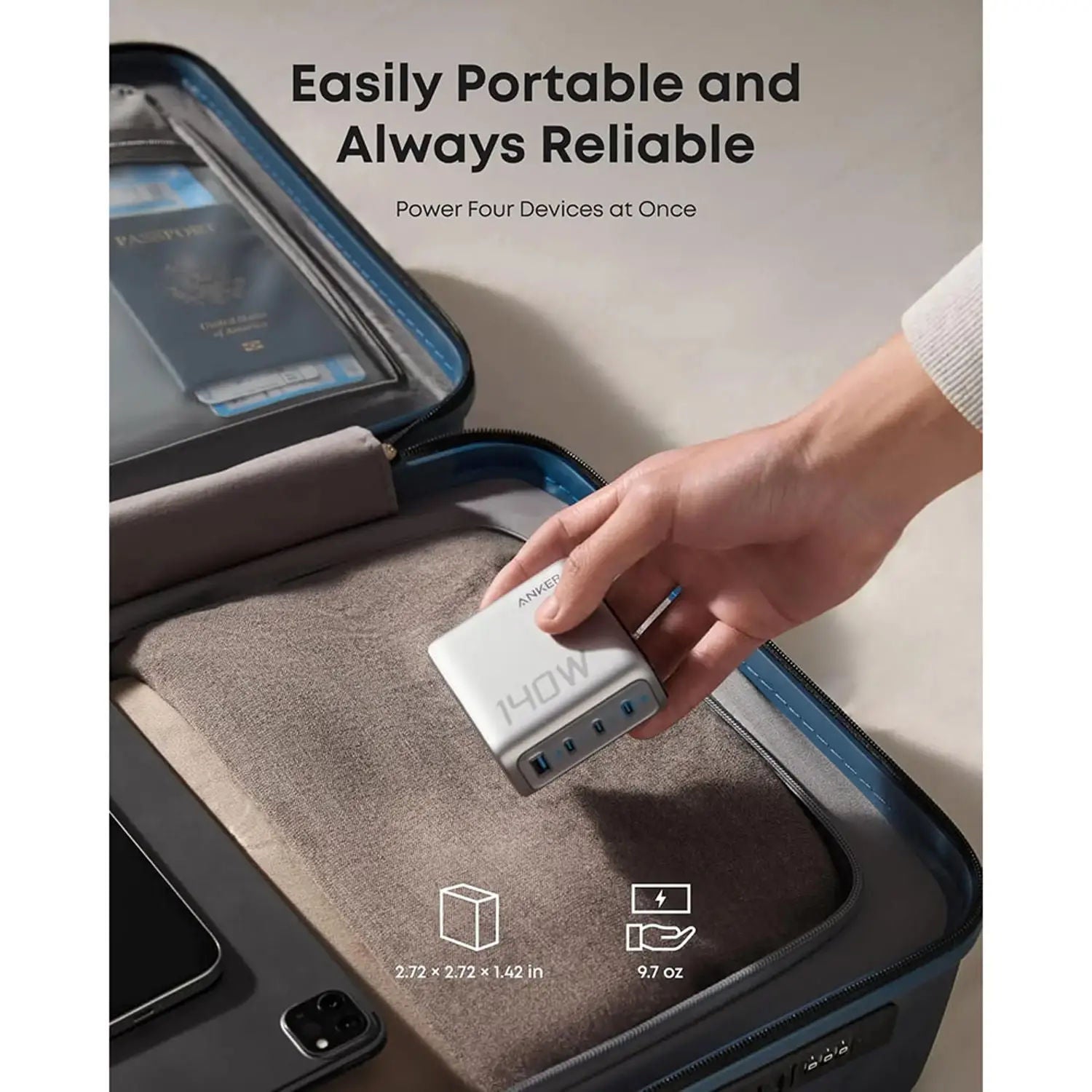 Anker 140W 4-Port GaN Charger with PD 3.1, Dual USB-C, Smart Display & USB-C Cable, Silver