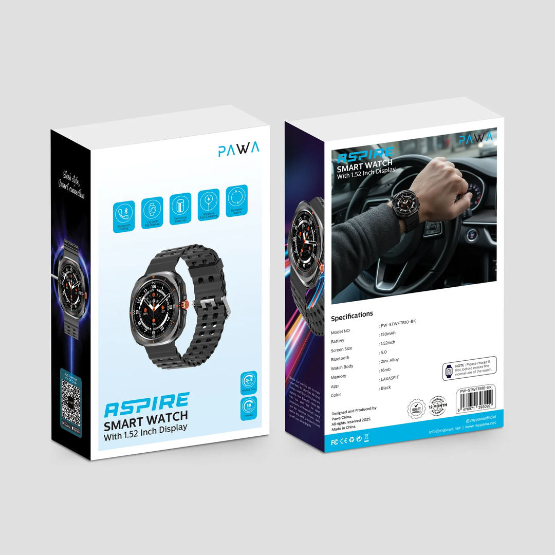 Pawa Aspire Smart Watch 1.52inch Display, Black