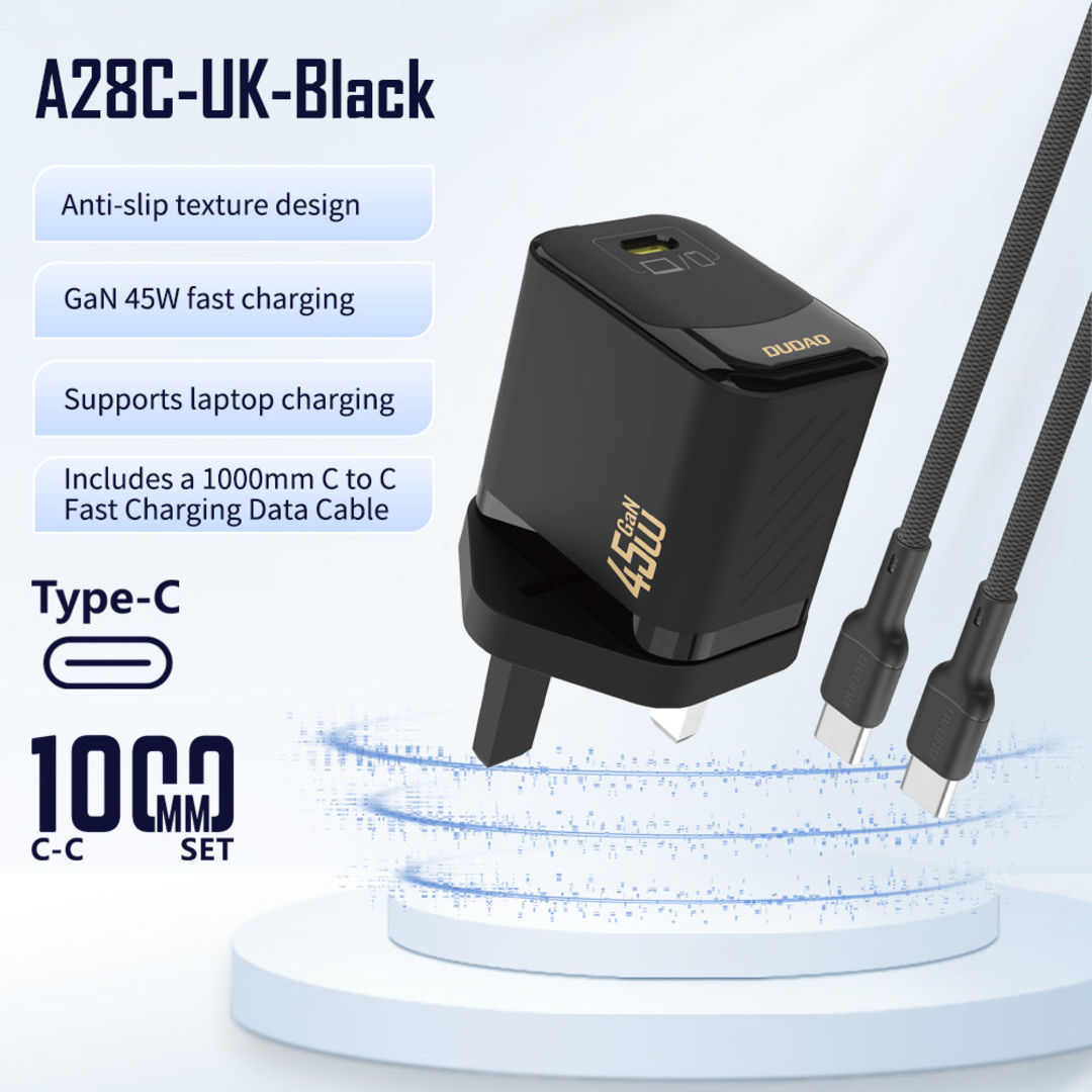 DUDAO A28UK USB-C GaN Charger PD45W With USB-C Cable