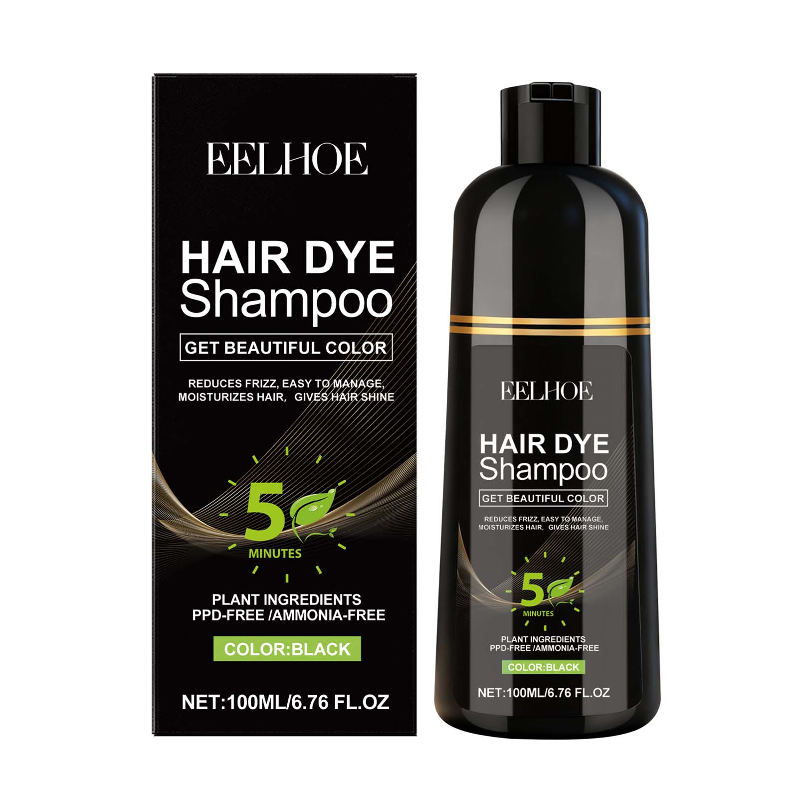 Black Hair Shampoo, Natural Hair Color, Moisturizing, Smooth, Shine ,100ml