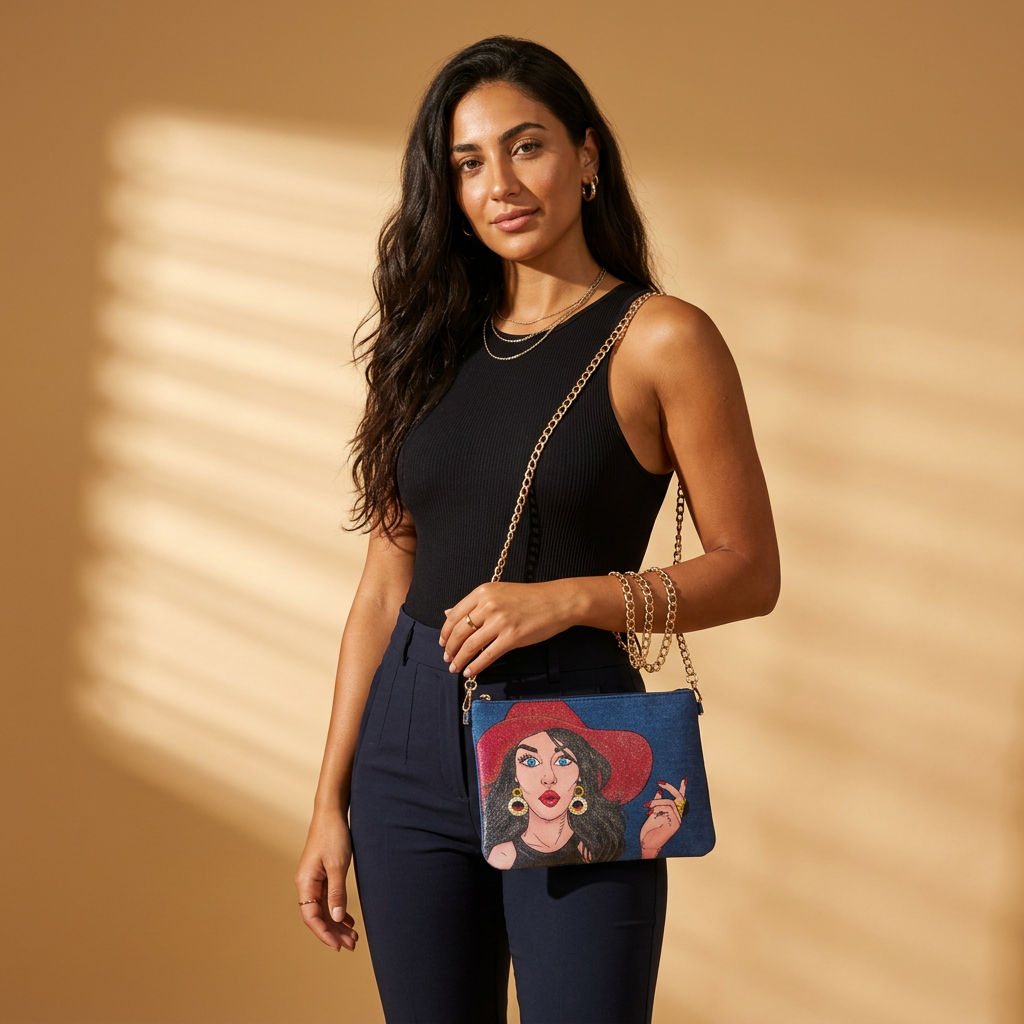 Handi Made Handpainted Denim Clutch (Delivered in up to 7 days)
