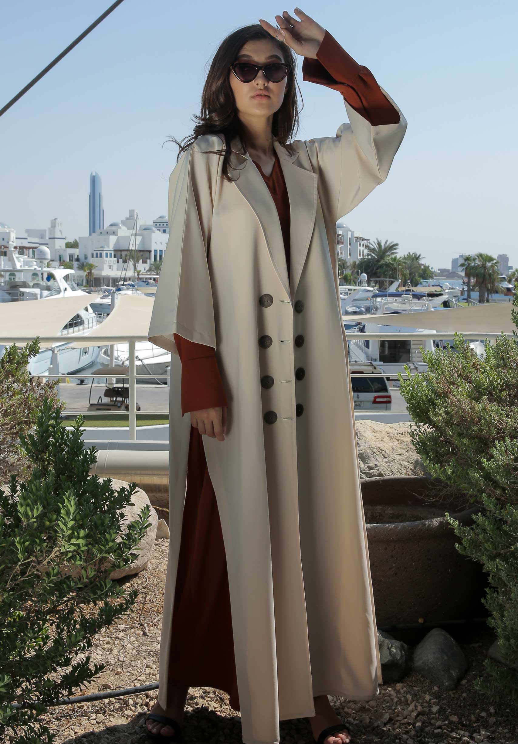 MOiSTREET Beige Overcoat with Rust Inner Dress
