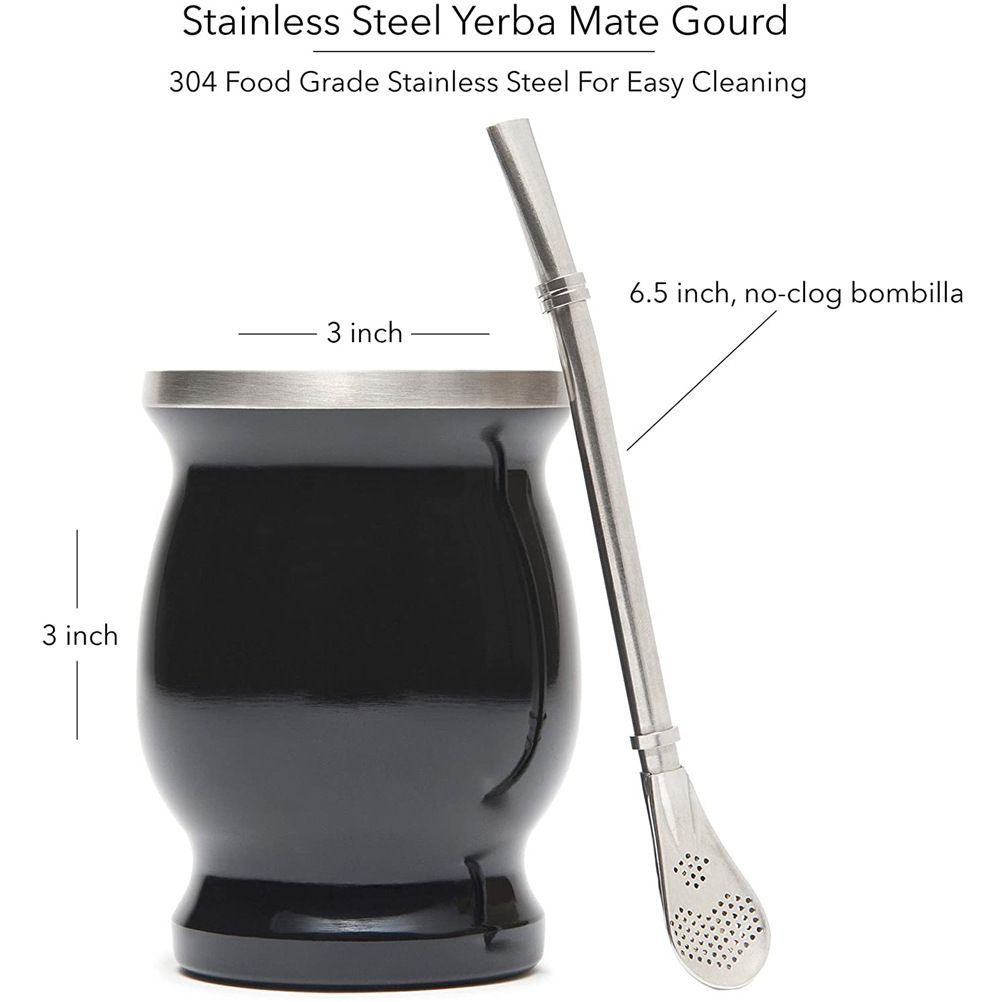 8 oz Yerba Mate Natural Gourd Tea Cup Set with 1 Bombilla