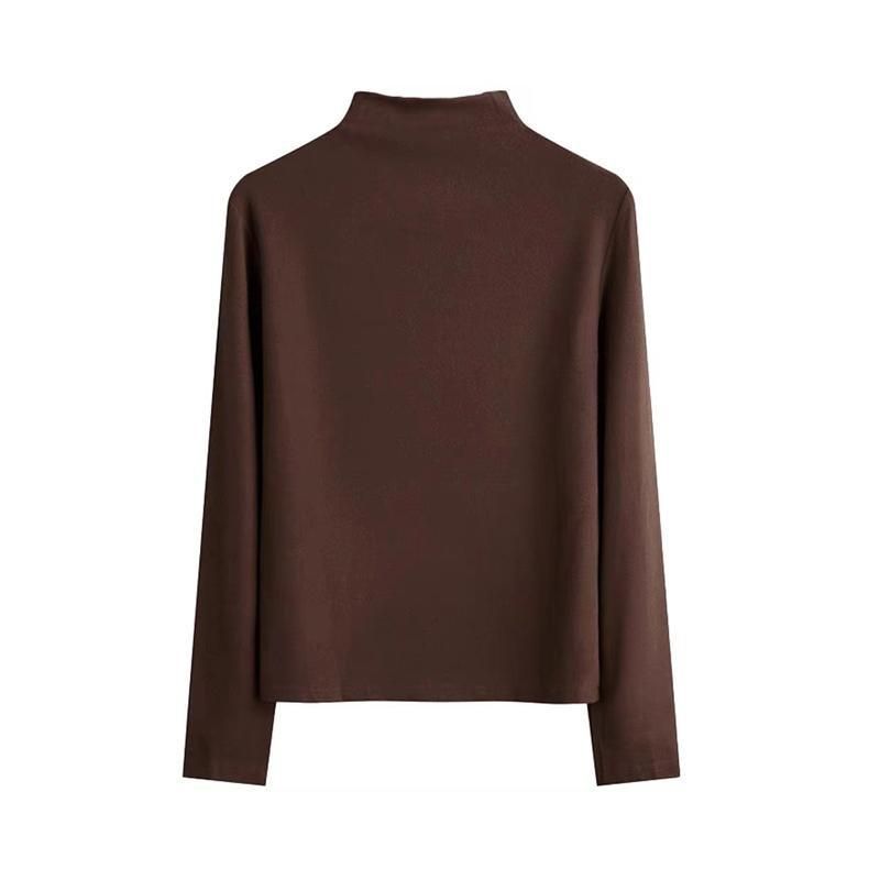 Fleece Lined Half High Neck Long Sleeve Base Top For Women