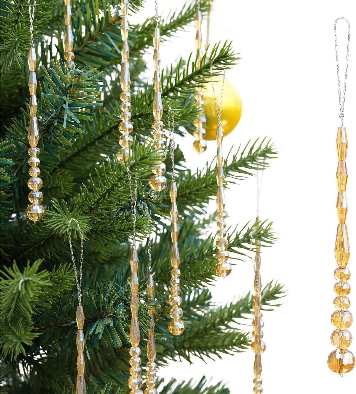 12 Pcs Christmas Tree Ornaments Crystal Icicle Glass Beads Hanging Pendants