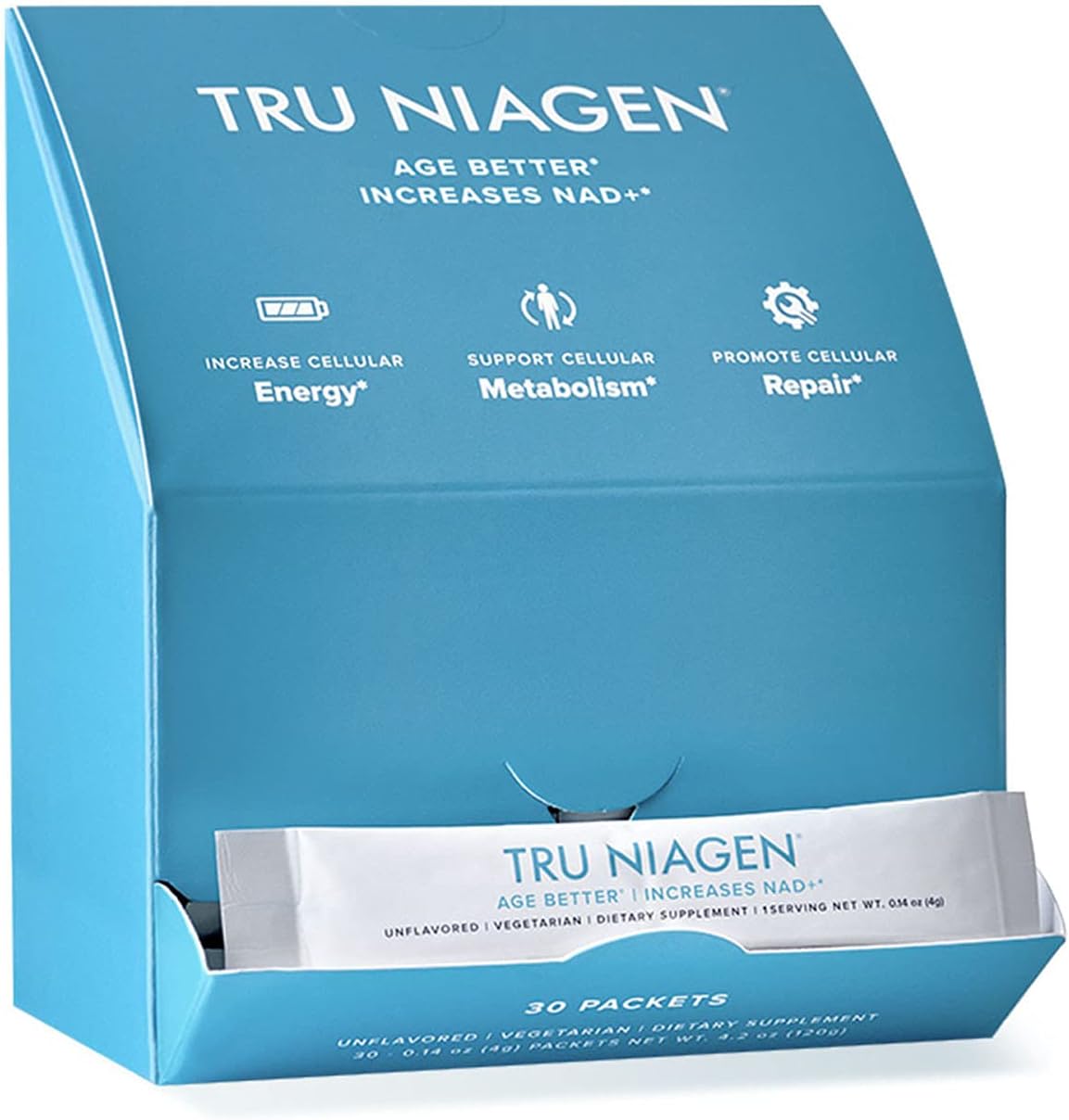 TRU NIAGEN NAD+ Booster with Hydration & Prebiotic Support Award-Winning Nicotinamide Riboside Mixing Powder for Cellular Energy, Repair & Healthy Aging - 30ct/300mg Stick Packs: On-The-Go Supplement