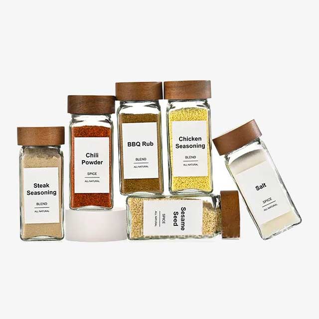 12 PCS Glass Spice Jars with Wooden Lids - Airtight, Elegant Storage Containers for Spices & Herbs