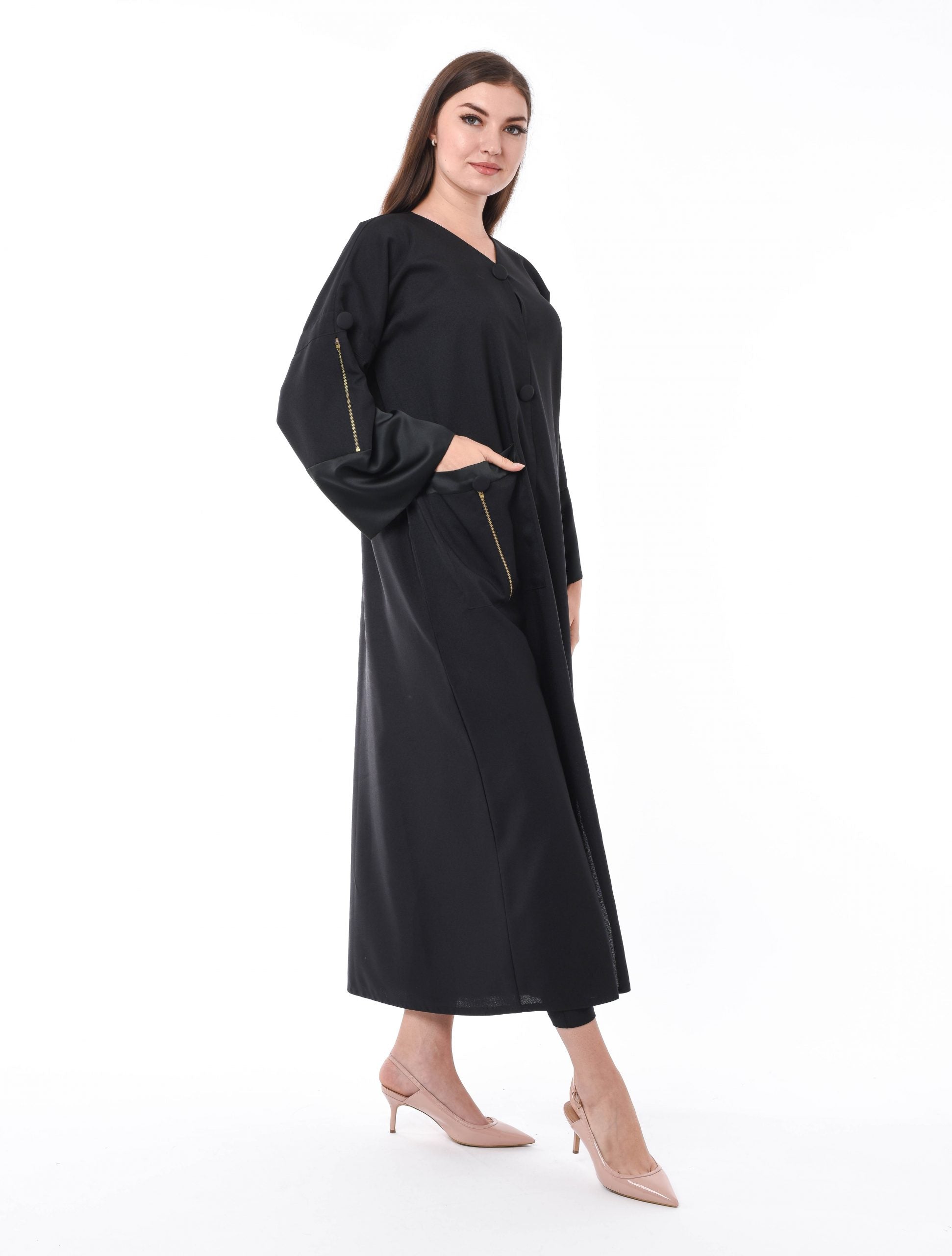 MOiSTREET Black Abaya with Pocket and Zip Detailing