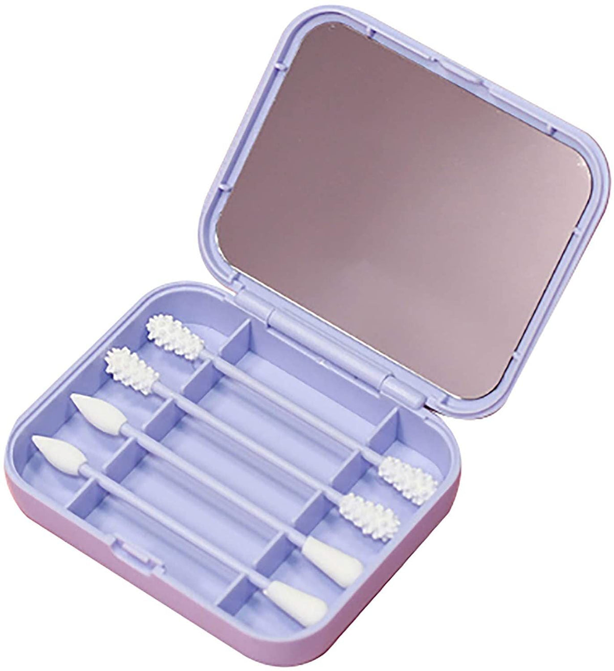 4pcs/Box Reusable Cotton Swab Ear Cleaning Cosmetic Silicone Buds Swabs Sticks With Makeup Mirror