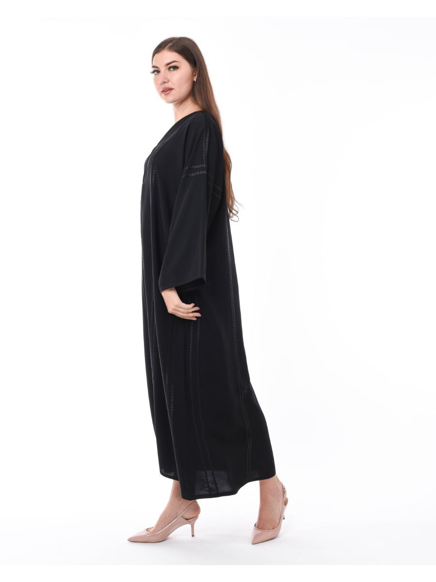 MOiSTREET Black Plain Abaya with Embroidery