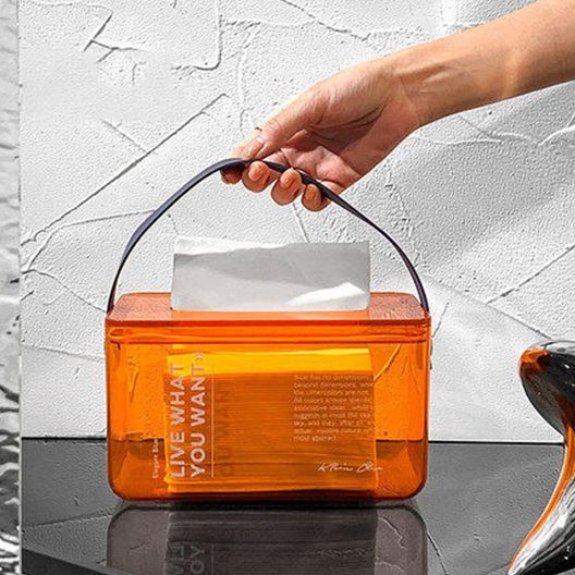 Modern Light Luxury Tissue Paper Roll Paper Transparent Storage Box With Handle