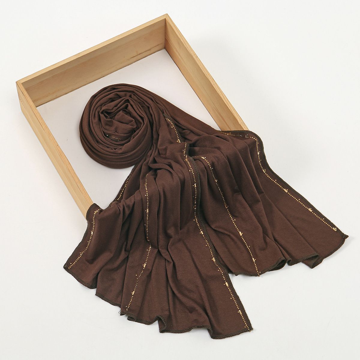 Coffee Brown Modal Feel Scarf with Rhinestones for Women 170x55cm