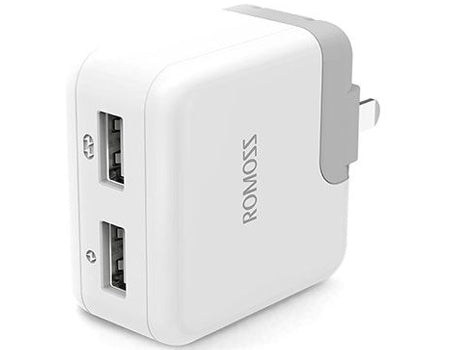 شاحن ROMOSS ICHARGER 12S مزدوج USB أبيض مع قابس بريطاني