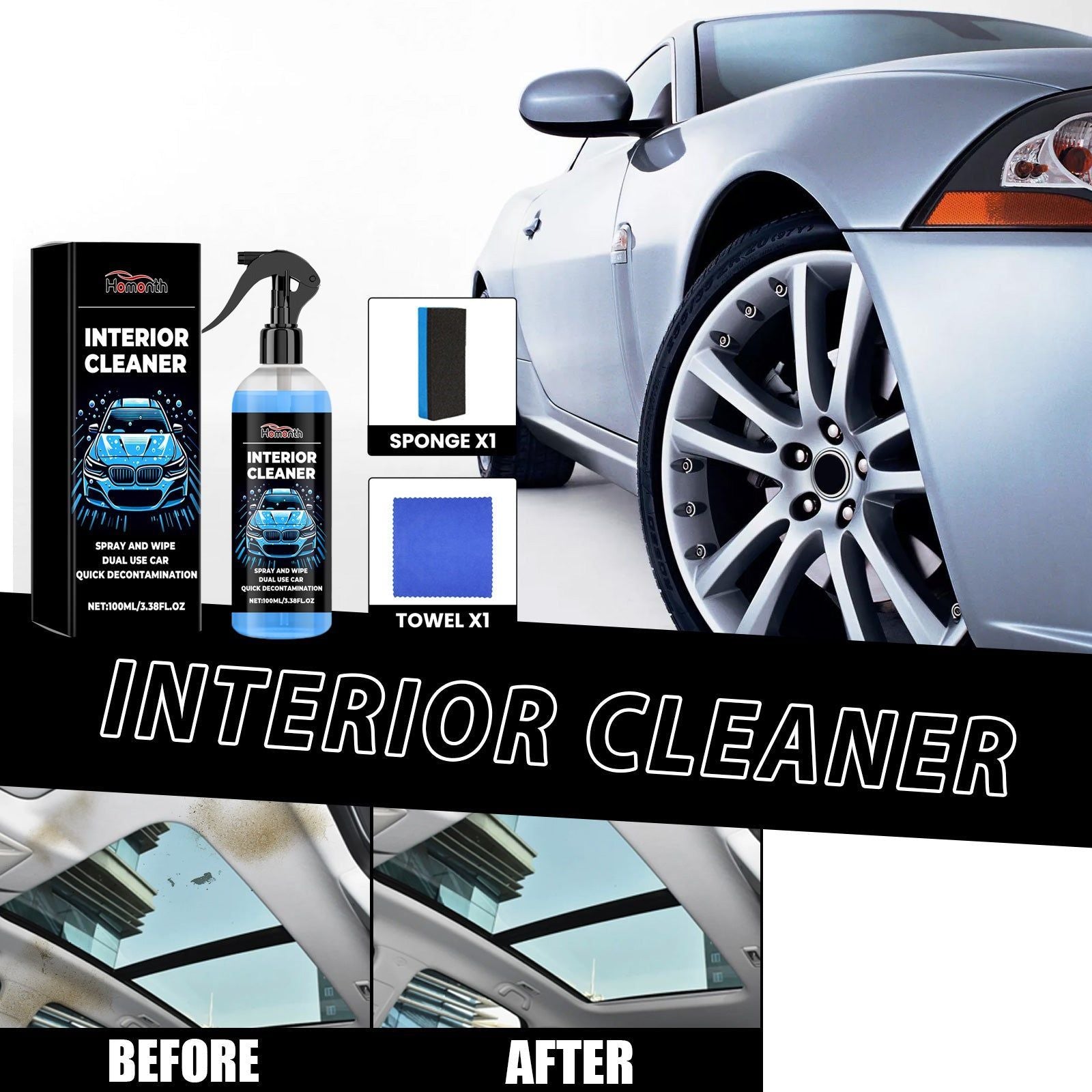 Car Roof Cleaner, Deep Cleaning and Decontamination, Interior Fabric Brightener ,1set