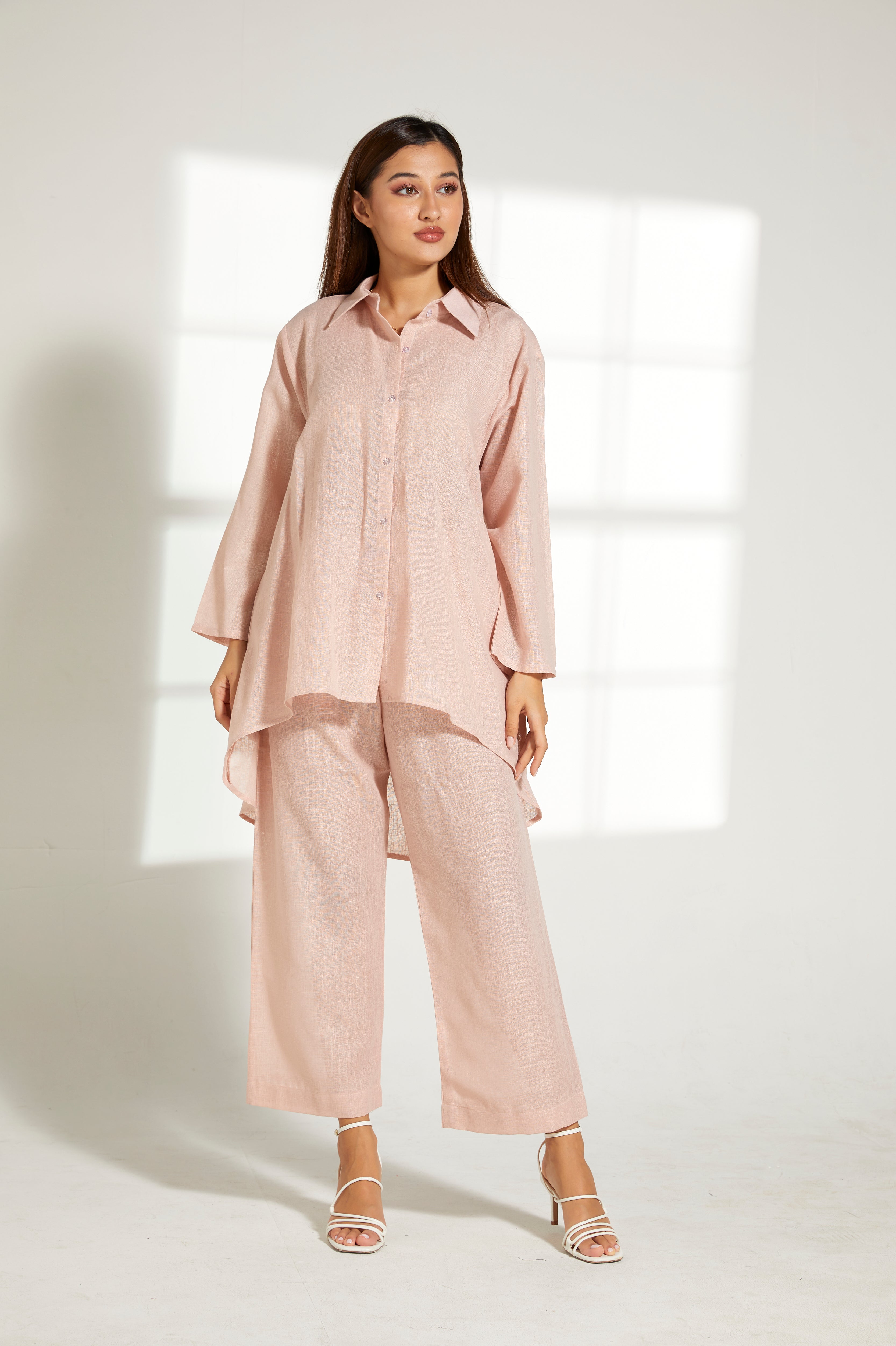 MOiSTREET Peach Linen Fabric Top and Pants Set