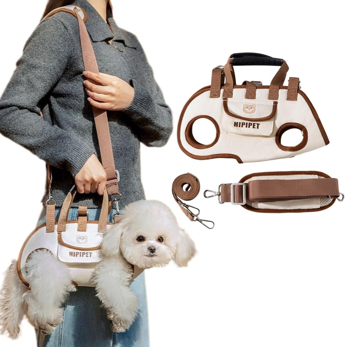 Dog Full Body Lift Harness Hands Free Shoulder Cat Carrier with Puppy Treat Bag