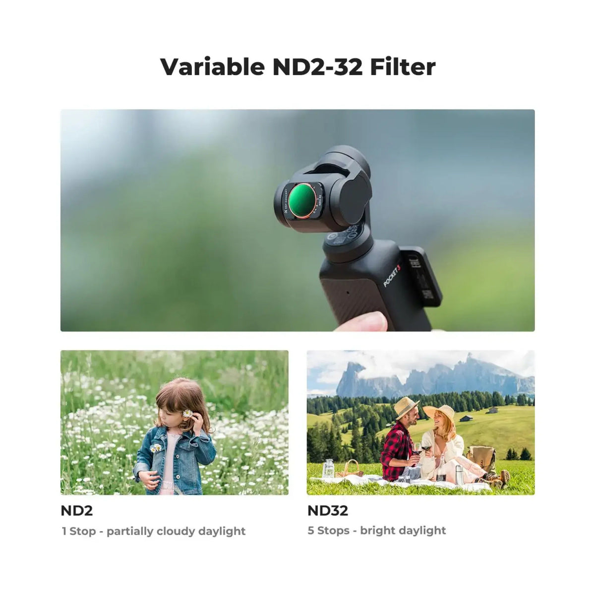 K&F Concept Nano-X Series CPL, Black Diffusion 1/4 and ND2-32 Filter Kit for Osmo Pocket 3