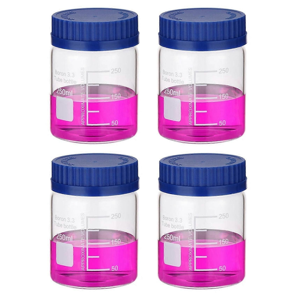 8 Pack Reagent Media Storage Bottles, 250ml Borosilicate Glass Wide Mouth Graduated Round Bottles with GL32 Screw Cap