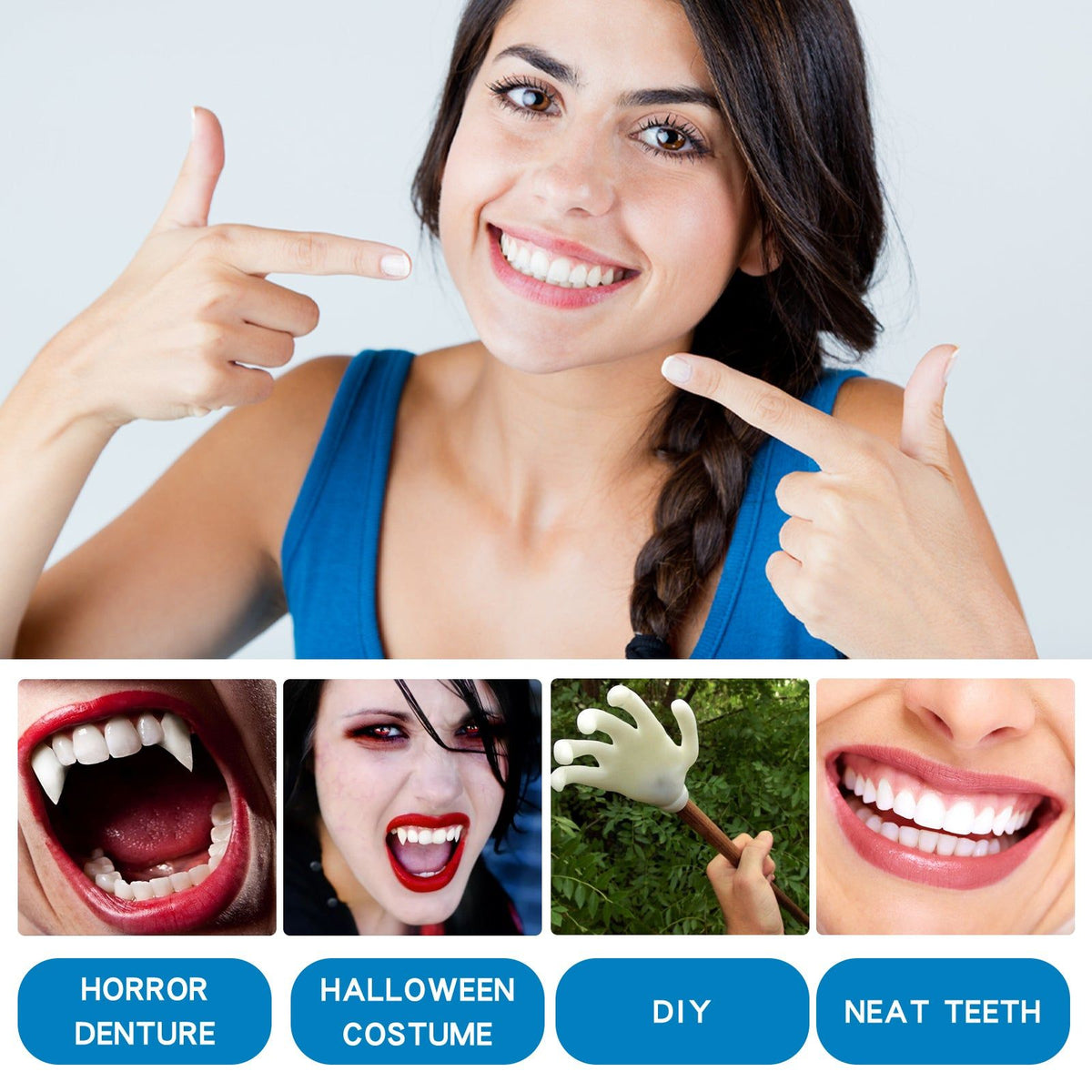 Temporary Vampire Dentures Kit, Dental Glue, Fake Teeth Repair, Party Costume ,1pcs