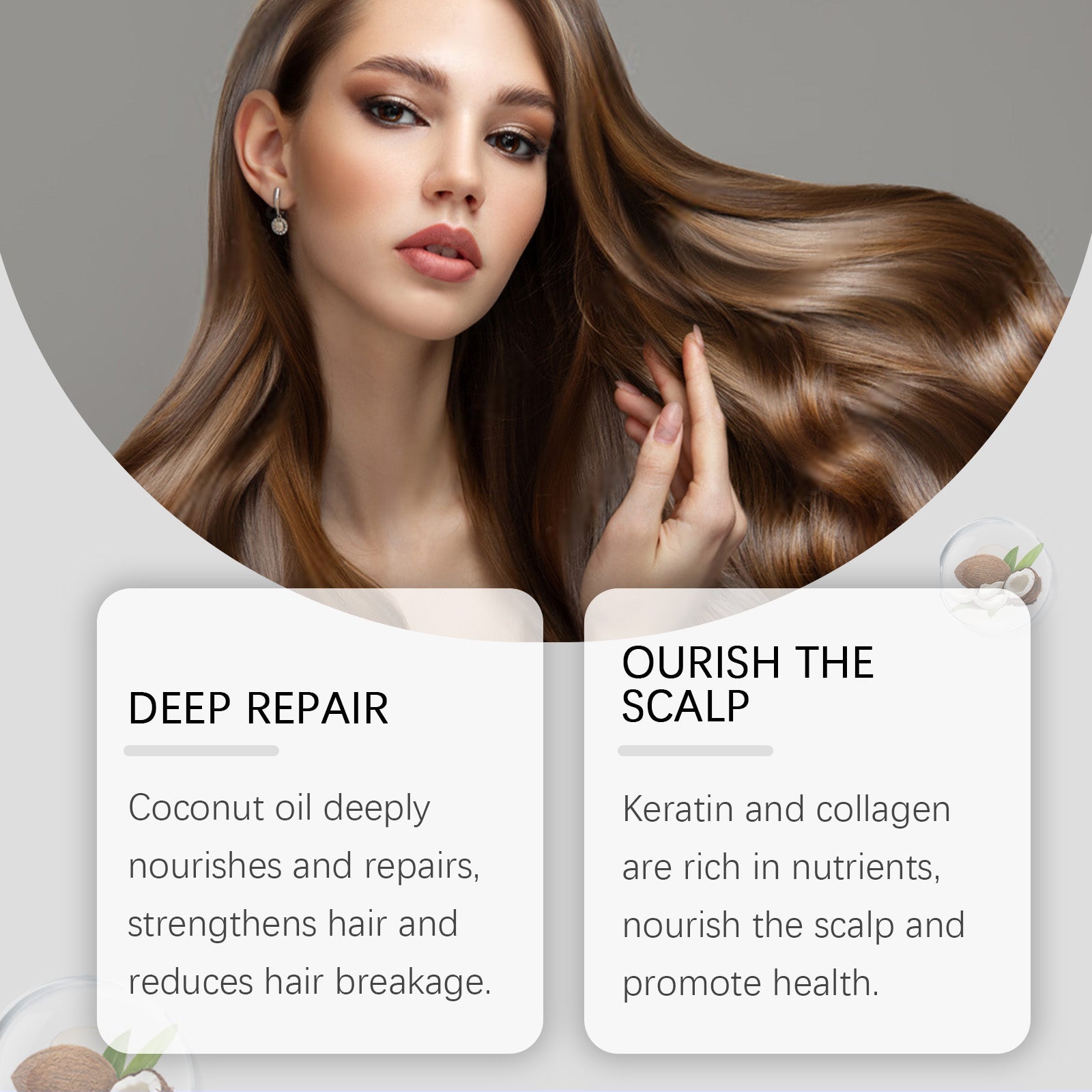 Coconut Hair Repair Set for Smooth, Shiny, Nourished Hair, Deep Moisturizing ,1set