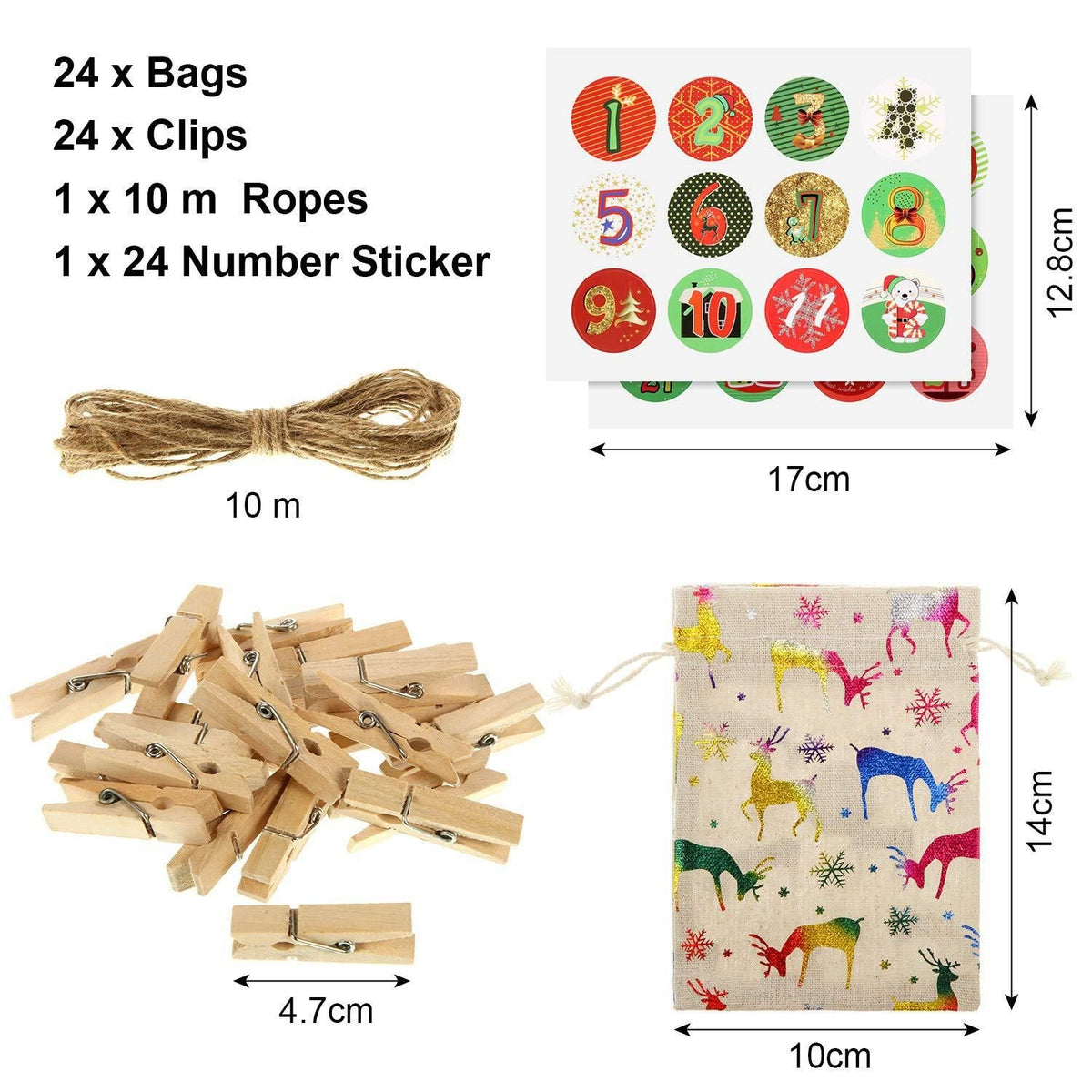 Christmas Advent Calendar Bags Set 24 Days Hanging Candy Gift Bag Xmas Countdown Decor