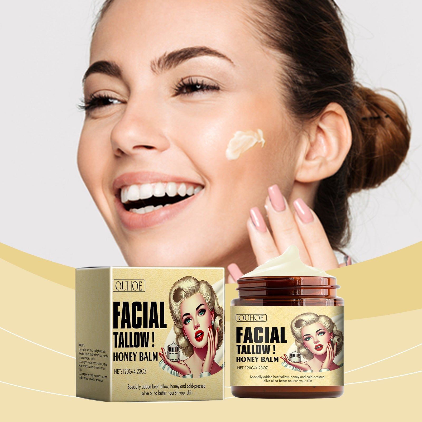 Deep Moisturizing Honey Tallow Cream for Hydrating Skin, Nourishing & Elasticity ,120g