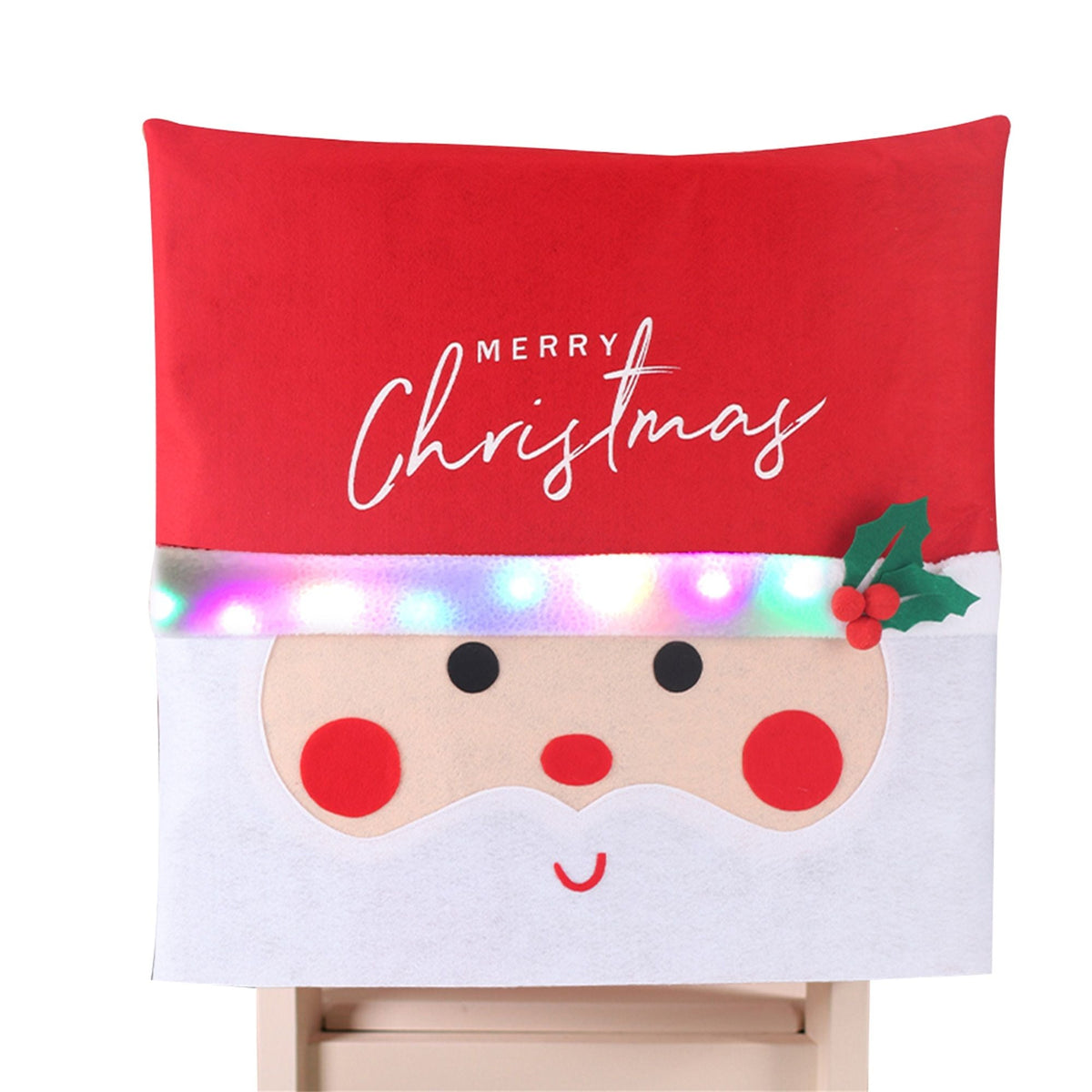 4pcs Santa Claus Back Chair Covers With Lights For Dining Room Holiday Christmas Decoration
