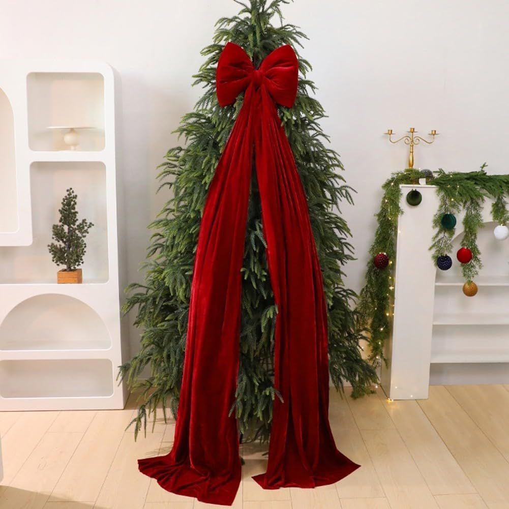 Long Bow Christmas Tree Topper Wreath Bows for Christmas Tree Decoration