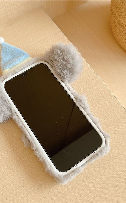 Plush Phone Case Fluffy Koala Shockproof Protective Cover With Hat For iPhone