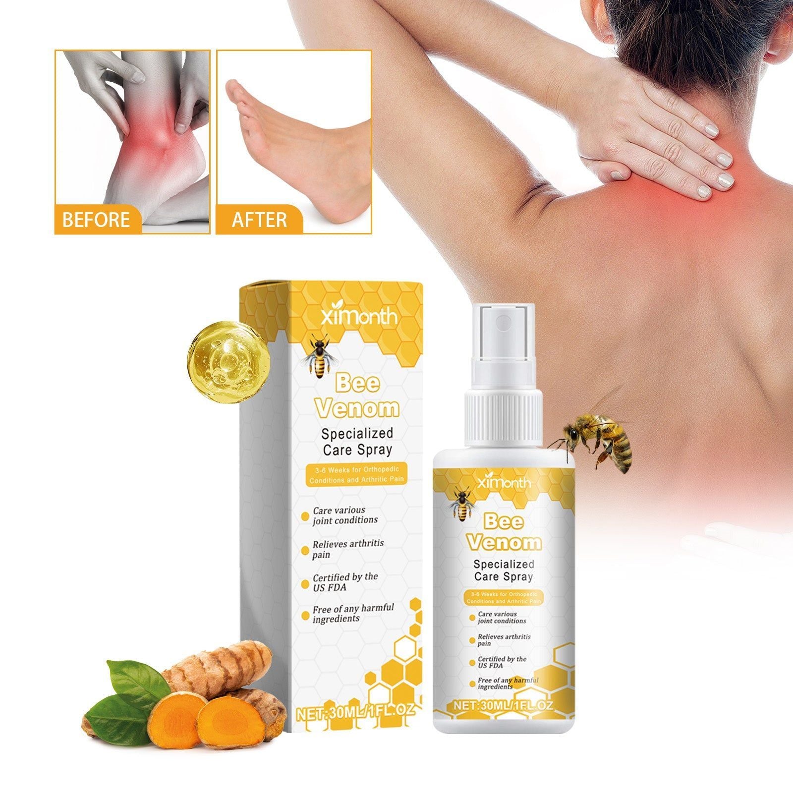 Bee Venom Body Care Spray, Relieve Joint Pain, Muscle Relief, Natural Healing ,30ml