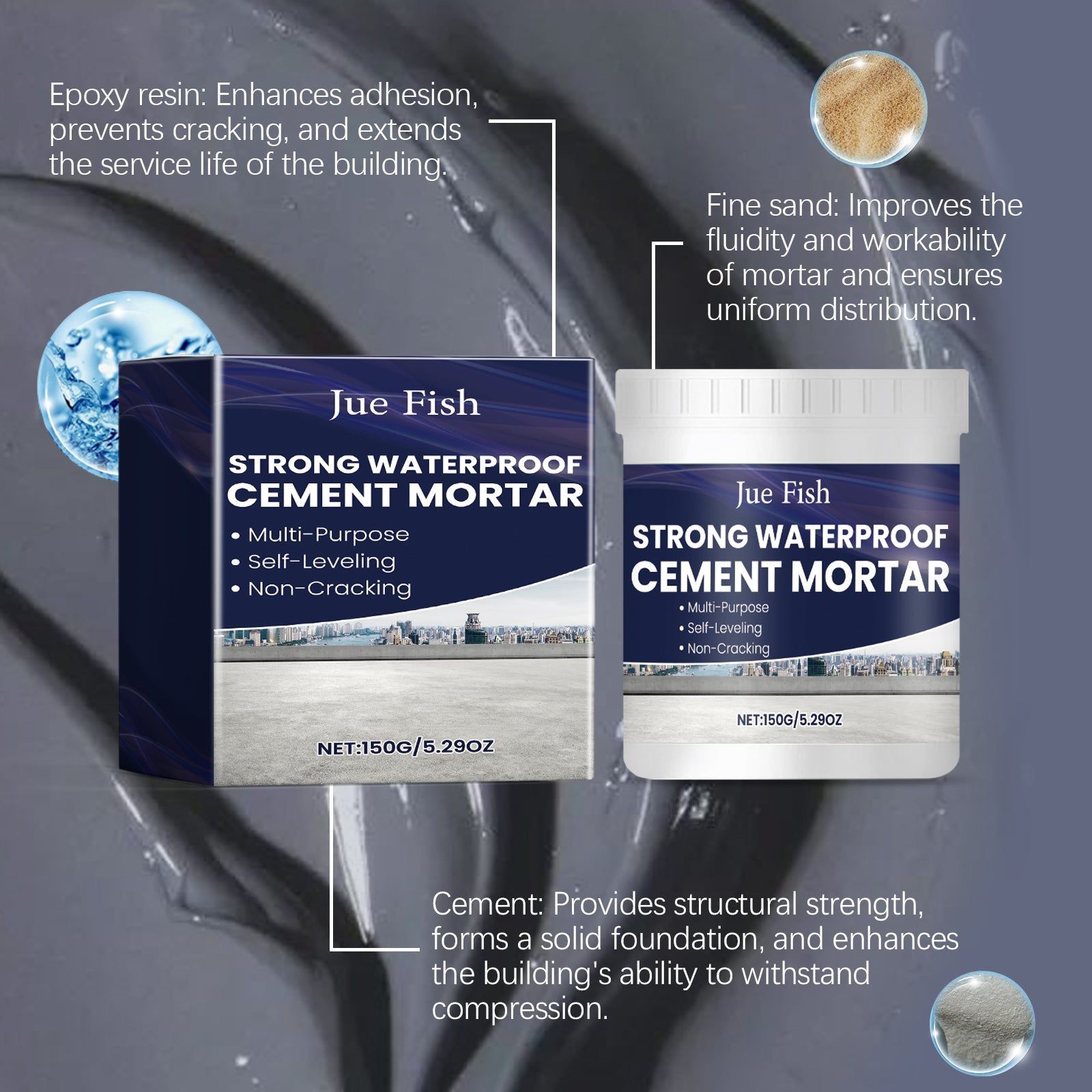 Premium Waterproof Cement Mortar, Floor Wall Repair, Moisture Seepage Fix ,1 set
