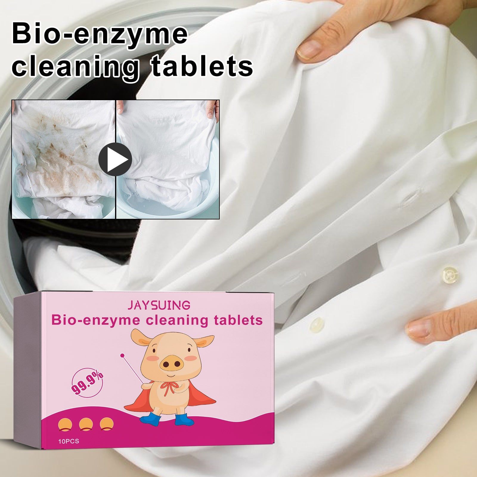 Bioenzyme Laundry Cleaning Tablets, Remove Stains, Brighten Clothes, Eco-Friendly ,10pcs