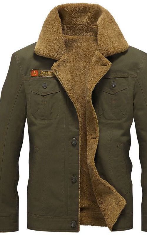 Men Winter Plus Velvet Coat Lapel Thick Workwear Jacket Warm Casual Outwear