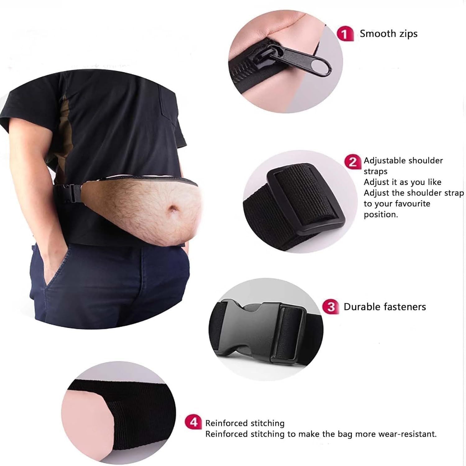 Beer Belly Fanny Pack Funny Waist Bag PU Leather Bumbag Dad BOD Bag Creative Gifts