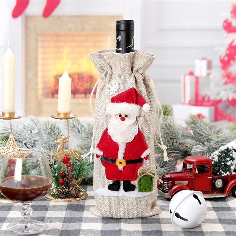 4pcs Christmas Wine Bottle Cover Bags Burlap Wine Bottle Bags Gifts Bags
