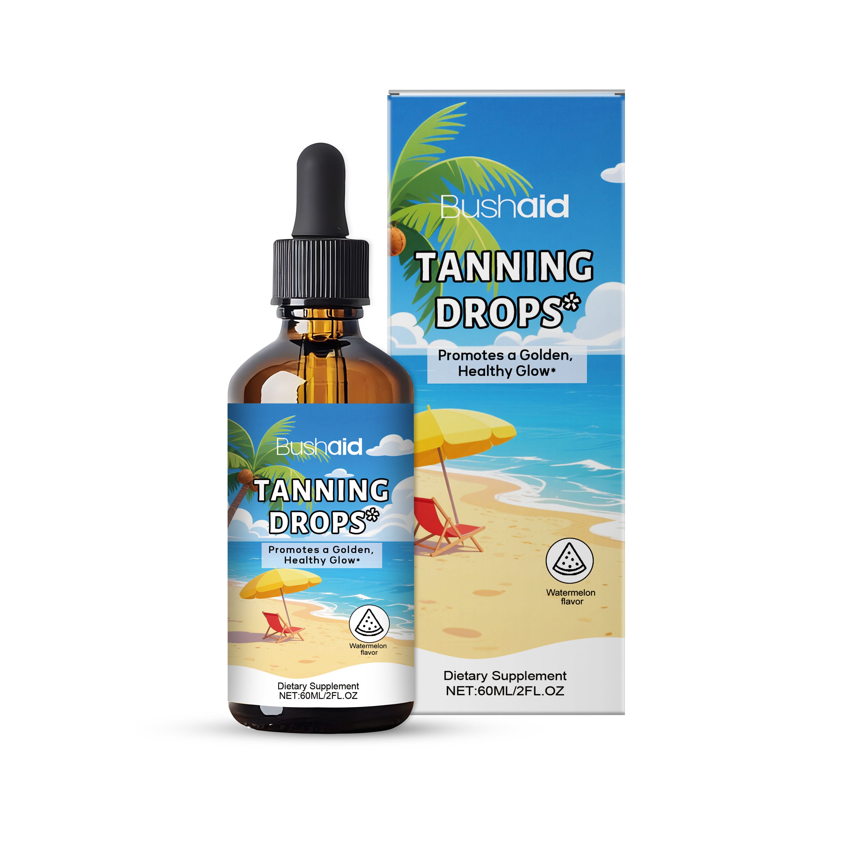 BushAid Tanning Drops Body Care, Anti-Aging, Brightening, Skin Renewal, Vitamin C ,60ml