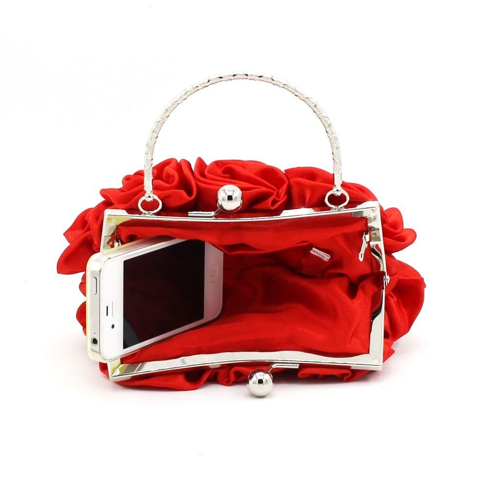 Woman Evening Bag Flower Satin Pouch Clutch Bag for Wedding Party