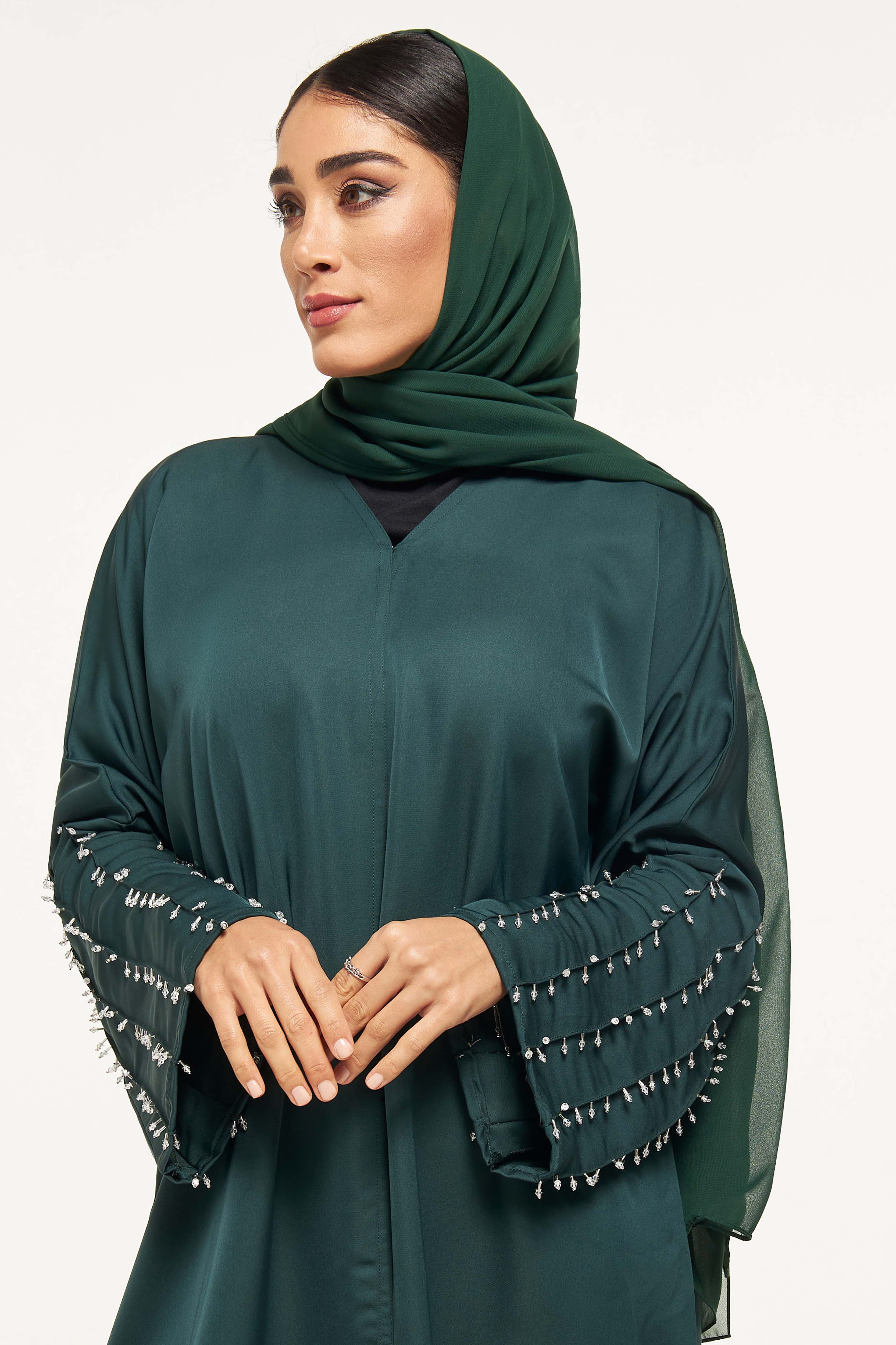MOiSTREET Stone Embellished Abaya with Sheila